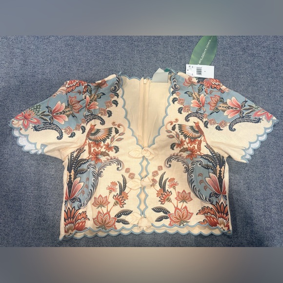 Farm Rio Butter Yellow Boho Beauty Euroflax Premium Linen Top | size: S - Picture 3 of 7